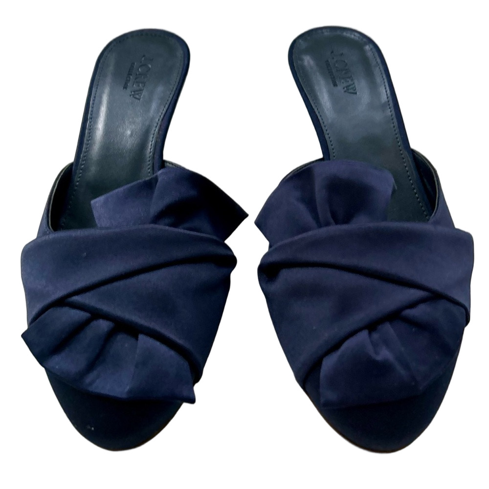 J. Crew Collection Blue Size 8 Mules Satin Wedges Slip On Heel Shoes - Picture 5 of 14